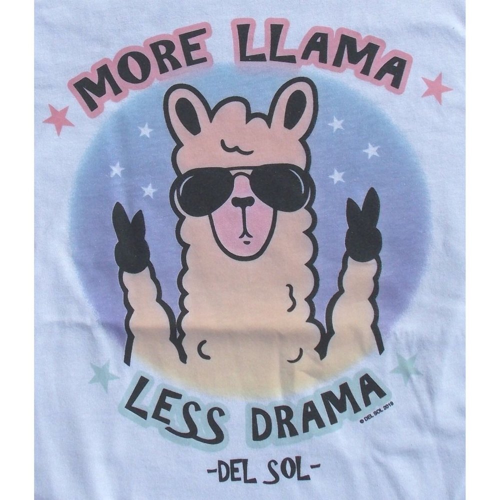Llama Del Sol White TShirt Size Youth Medium Color Changing Sunlight 100% Cotton